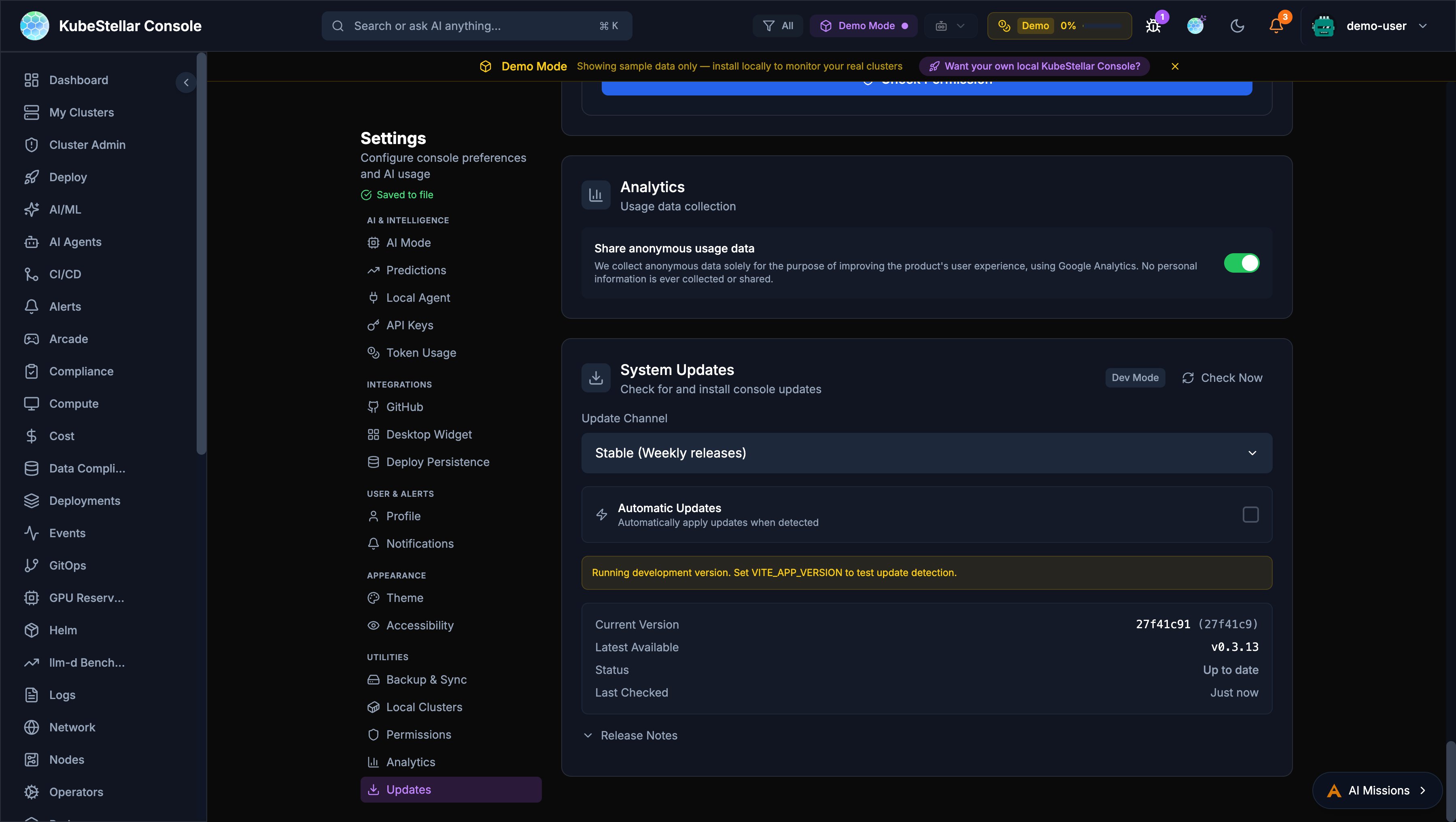 Settings Page - Updates